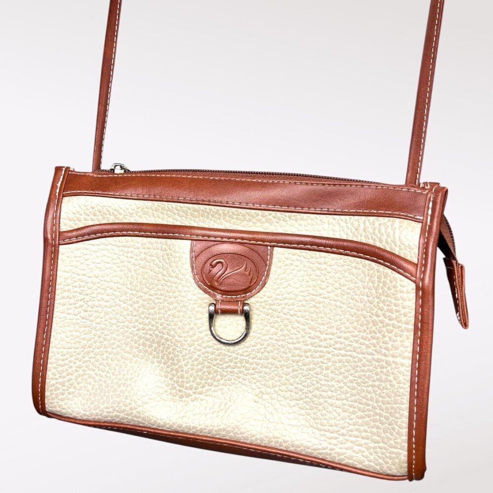 Vintage Crossbody Bag Cream Brown Retro Purse - Picture 2 of 9